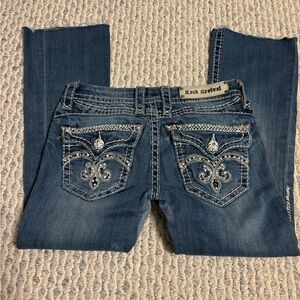 Rock Revival Dark Blue Capri Bedazzled Boot Cut Jeans